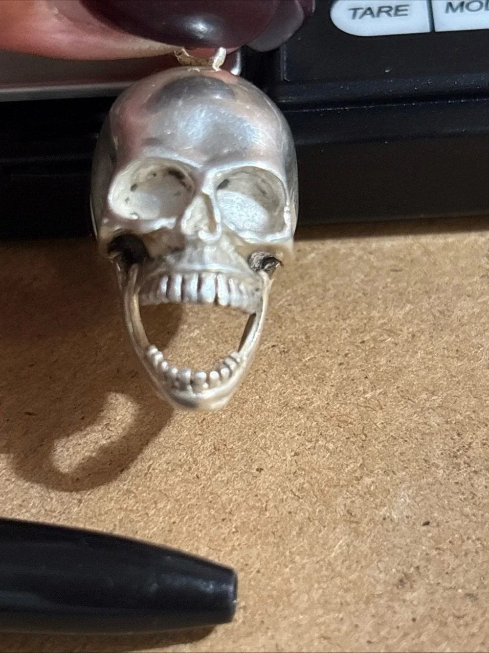 Silver 925  Skull With Hinge Jaw And Hidden Storage Pendant With Miniature Skull